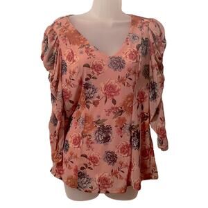 Sara Michelle Top in Dusty Rose Pink Floral Sz M Fashion Design w/many features